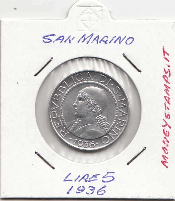 1936 5 Lire Argento San Marino Superba