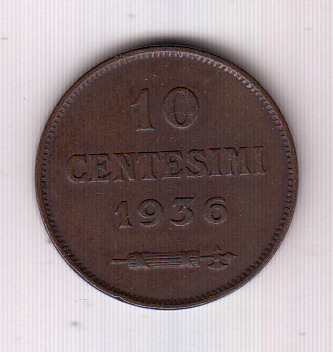 1936 10 Centesimi Rame San Marino BB+