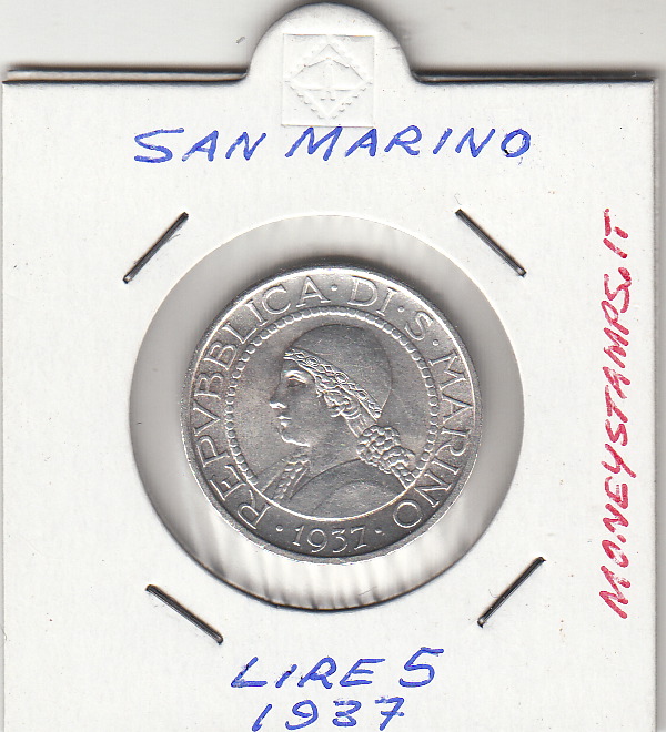 1937 5 Lire Argento Buona Conservazione San Marino