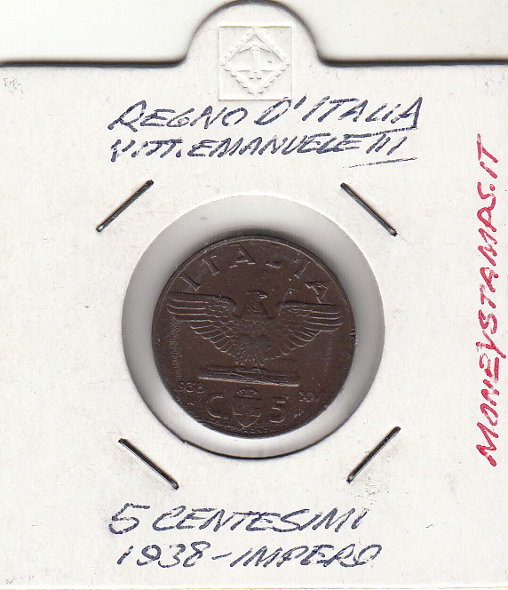 1938 5 Centesimi Impero Rame Vittorio Emanuele III