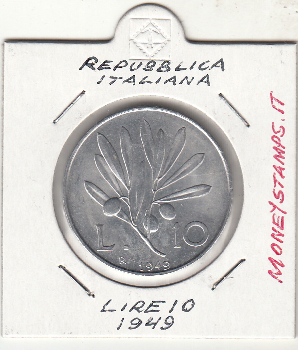 1949 Lire 10 Italia Repubblica "Ramo di Ulivo" Ottima Conservazione