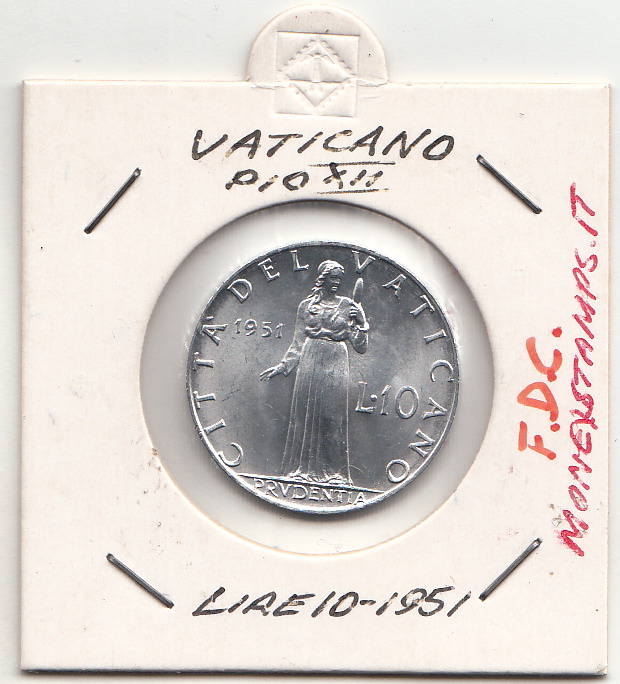 1951 10 Lire  Anno XIII Fdc Pio XII