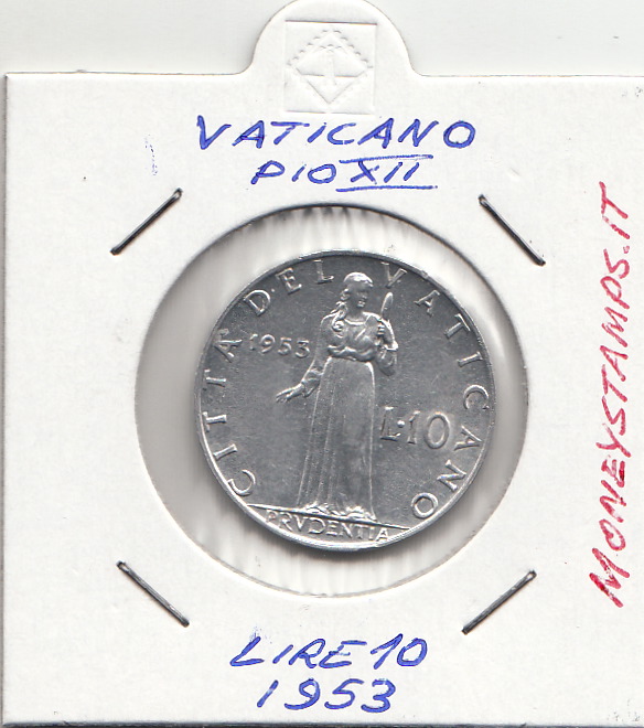 1953 10 Lire  Anno XV Pio XII