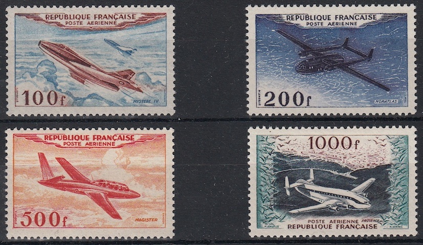 1954 Posta Aerea 4 Valori prototipi di Velivoli Unificato A30-33 Integri