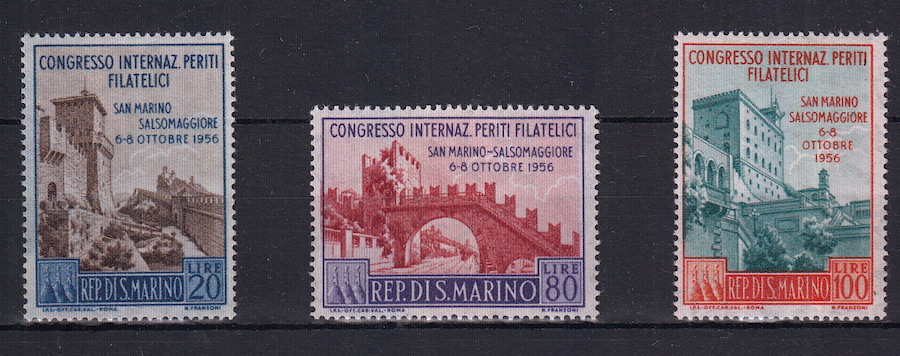 1956 Serie Congresso Periti Filatelici 3 valori Sassone 450-2