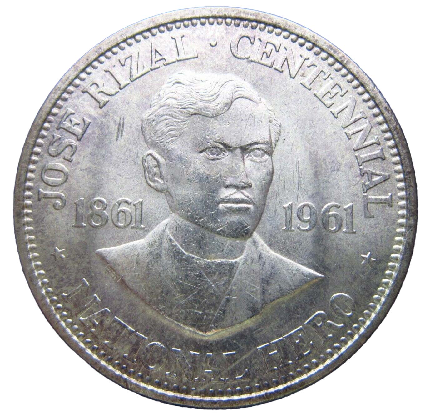 FILIPPINE 1 Piso 1961 AG JOSE' RIZAL Titolo: 900/1000