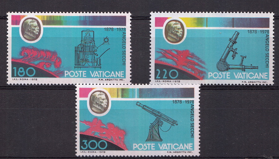 1979 Vaticano Centenario Morte Angelo Secchi serie 3 Valori Sassone 655-7
