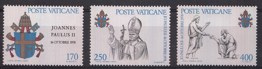 1979 Vaticano Papa Giovanni Paolo II serie 3 Valori Sassone 648-50