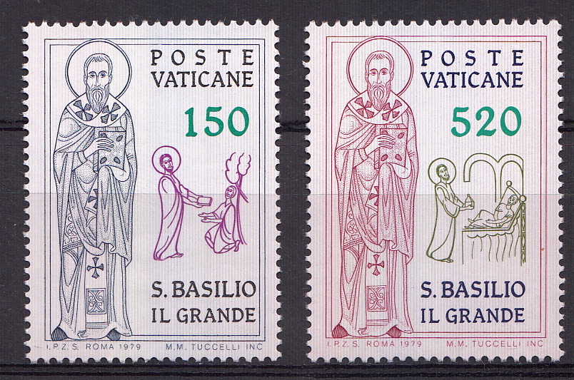 1979 Vaticano 16° Centenario Morte San Basilio serie 2 Valori Sassone 658-9