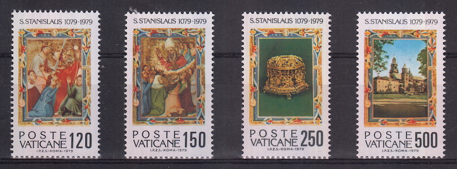 1979 Vaticano Martirio San Stanislao serie 4 Valori Sassone 651-4