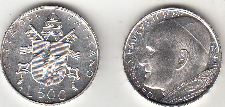 1980 Lire 500 Argento Giovanni Paolo II Anno II