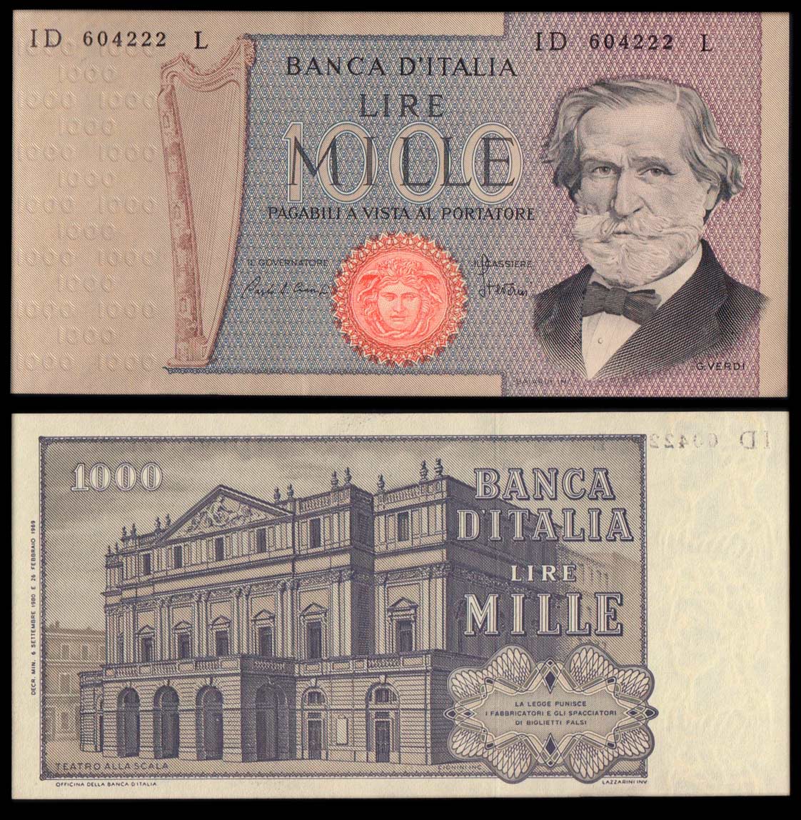 1980 - Lire 1000 Giuseppe Verdi 2 Tipo Quasi Fds