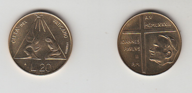 1983 Lire 20 Anno V  Fior di Conio Giovanni Paolo II