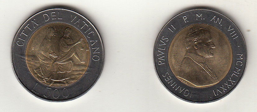 1986 Lire 500 Bimetallica Anno VIII Fior di Conio Giovanni Paolo II