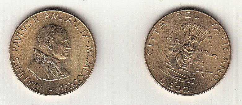 1987 Lire 200 Anno IX Fior di Conio Giovanni Paolo II