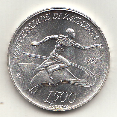 1987 Lire 500 Argento Universiadi Zagabria San Marino