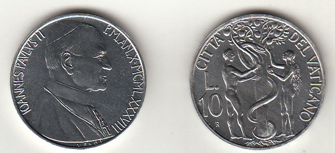 1988  Lire 10 Anno X Fior di Conio Giovanni Paolo II