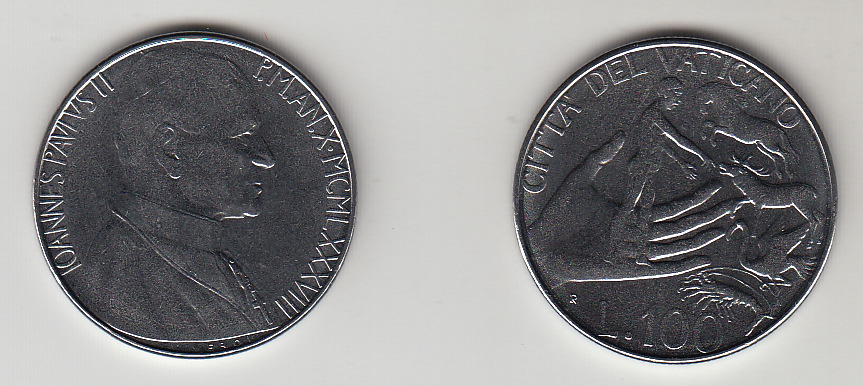 1988  Lire 100 Anno X Fior di Conio Giovanni Paolo II