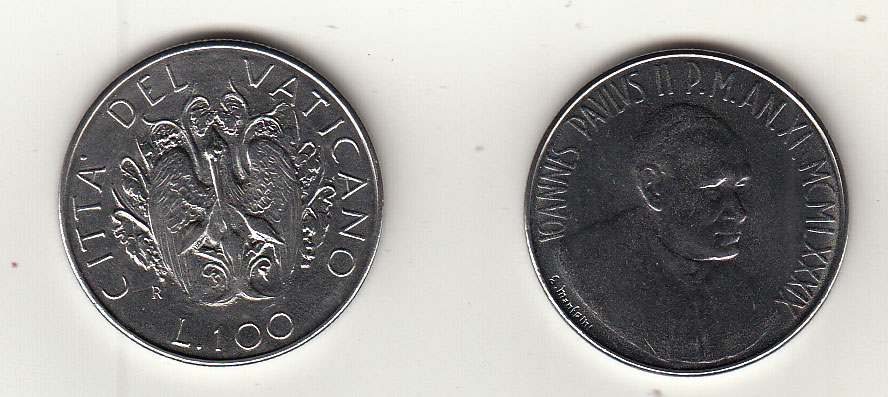 1989  Lire 100 Anno XI Fior di Conio Giovanni Paolo II