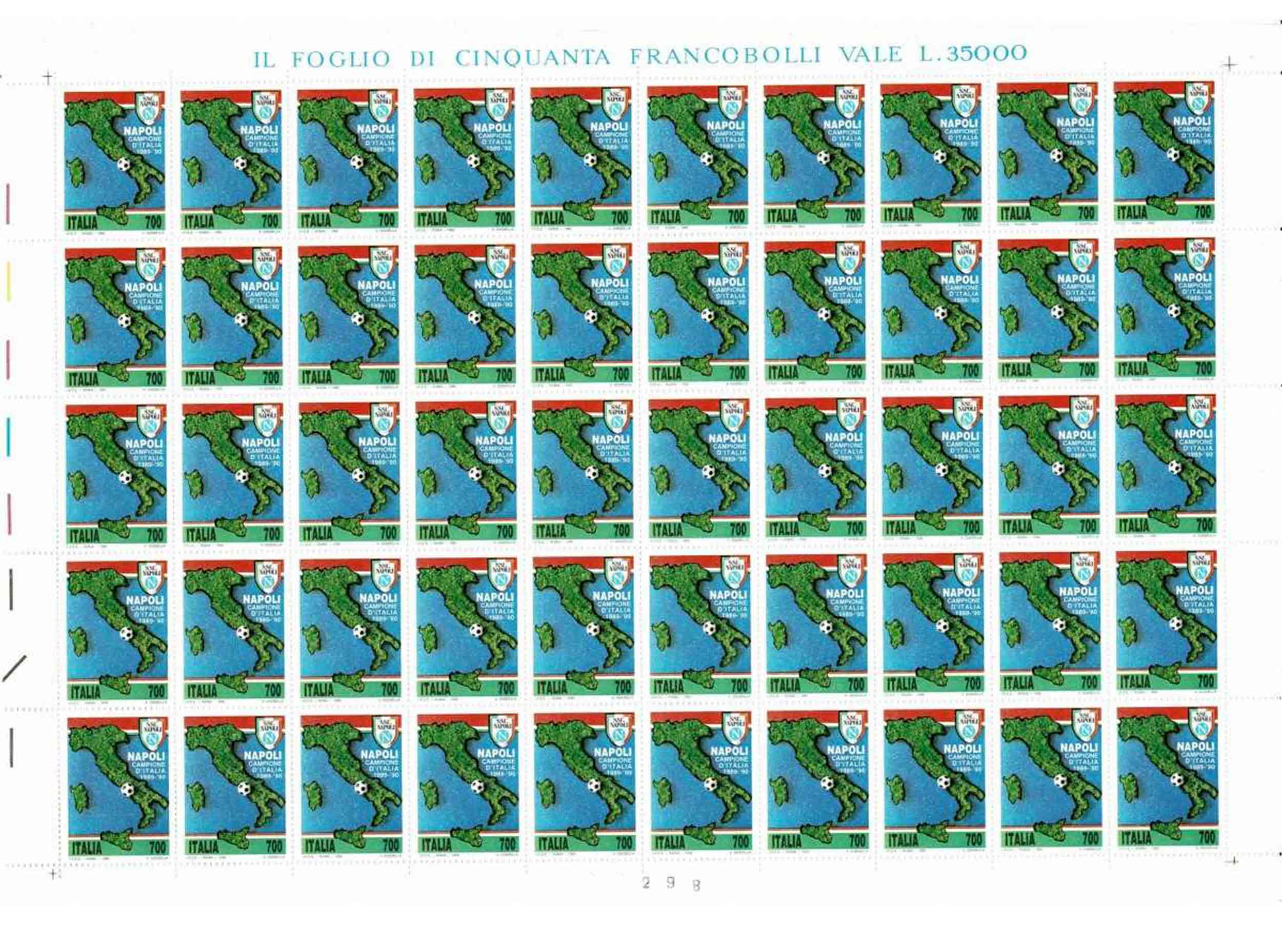 1990 - Italia foglietto composto da 50  valori Nuovi Napoli Scudetto 1989-90