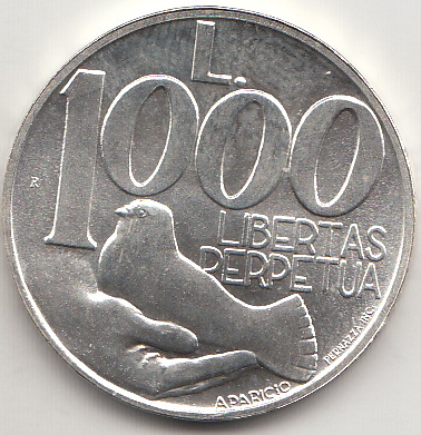 1991 Lire 1000 Argento Libertas Perpetua Fior di Conio San Marino