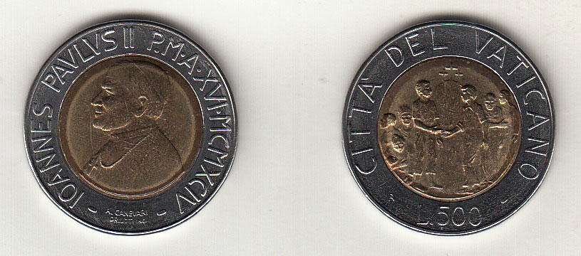 1994 Lire 500 Bimetallica Anno XVI Fior di Conio Giovanni Paolo II