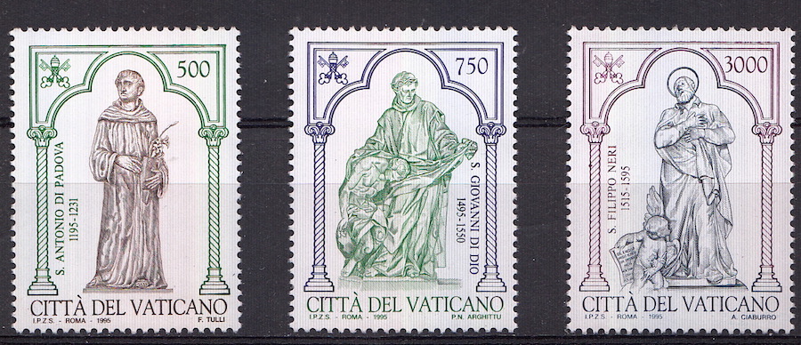 1995 Vaticano 8° Centenario Nascita S Antonio da Padova 3 Valori Sassone 1026-8