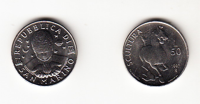 1997 50 Lire La Scultura  Fior di Conio San Marino