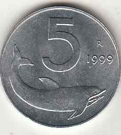 1999 Lire 5 Delfino Fior di Conio Italia