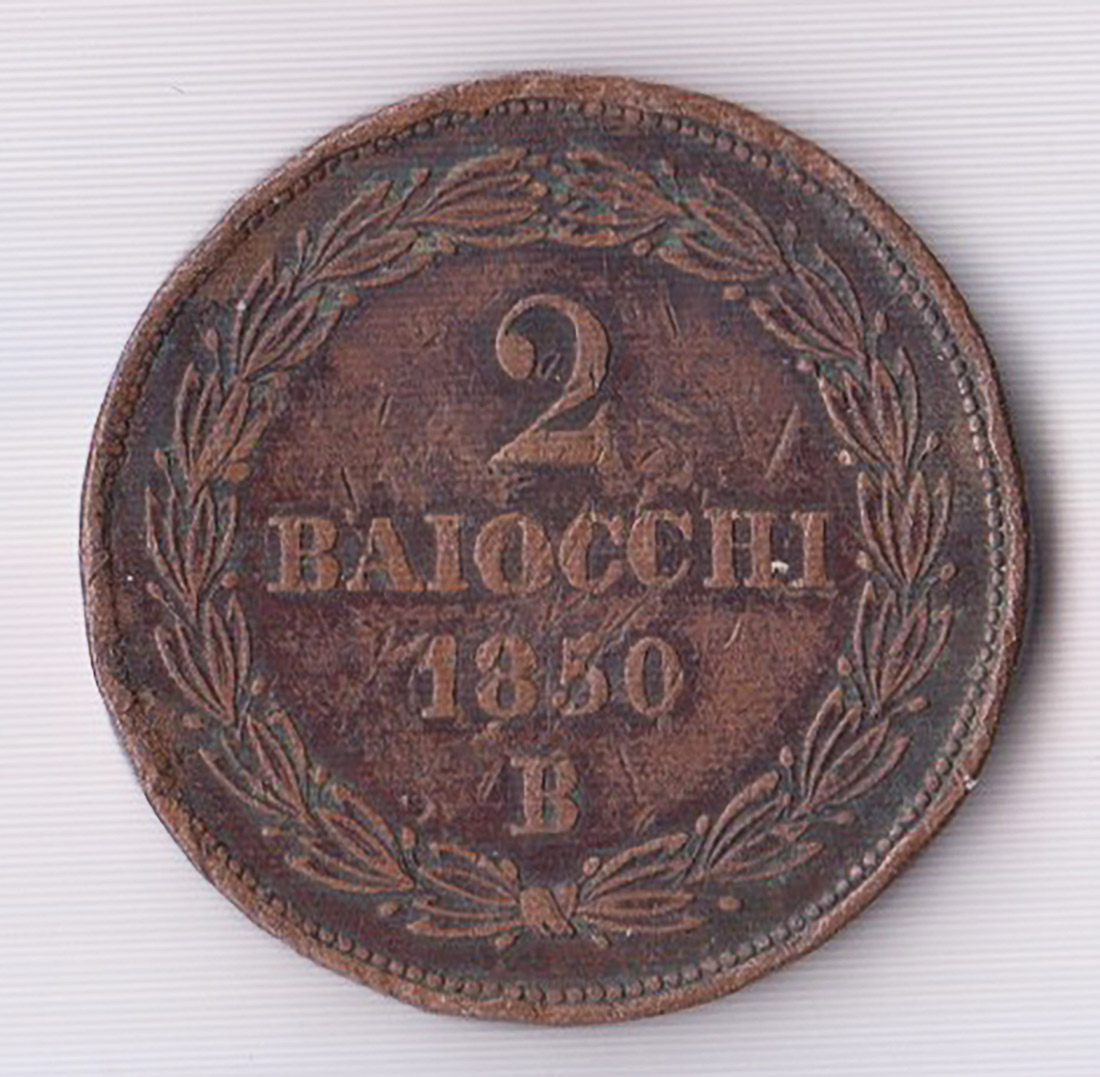 Pio IX 2 Baiocchi 1850 MB Stato Pontificio