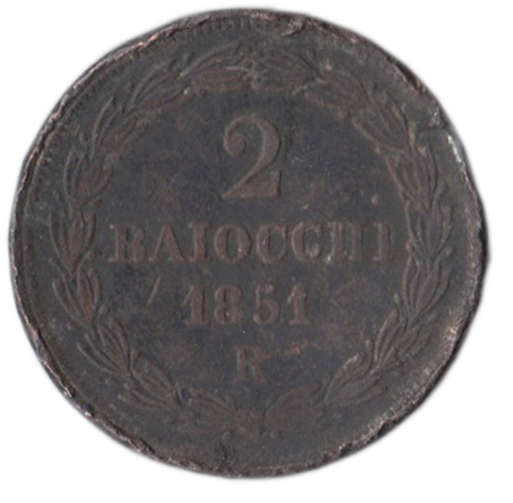 1850 - Pio IX 2 Baiocchi MB Stato Pontificio