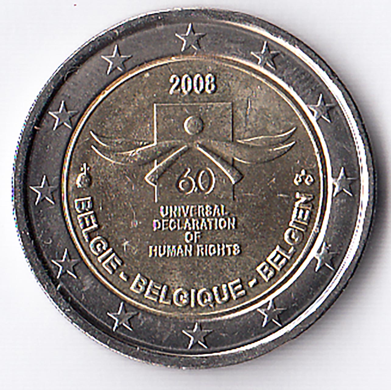 2008 - 2 Euro BELGIO Diritti dell'uomo Fdc