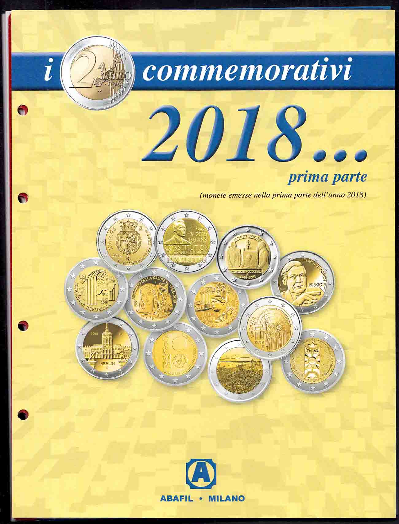 2018 - 2 fogli e tasche con alloggiamenti per 2 euro commemorativi