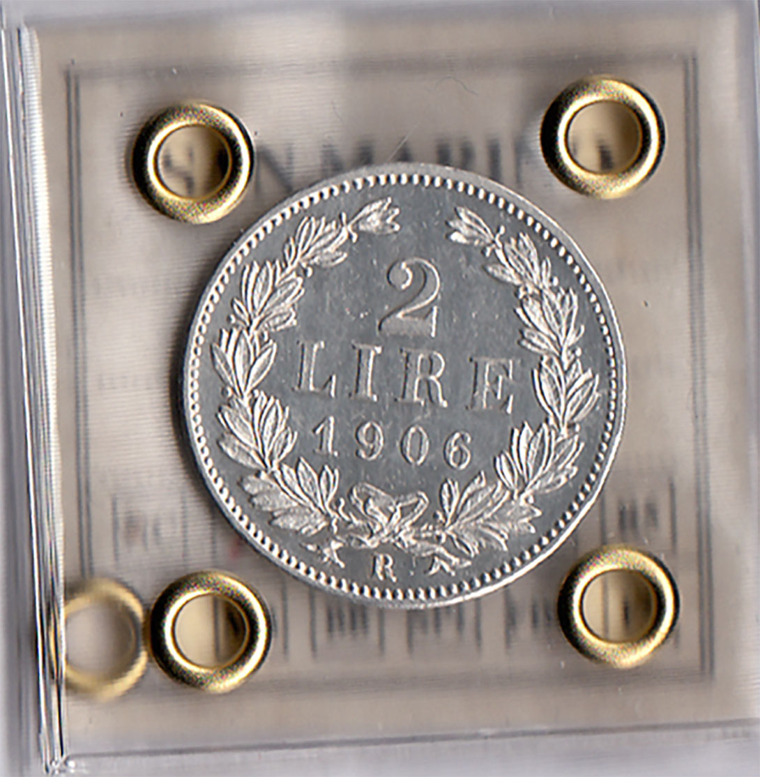 1906 2 Lire argento San Marino  Stp  Sigillata Periziata