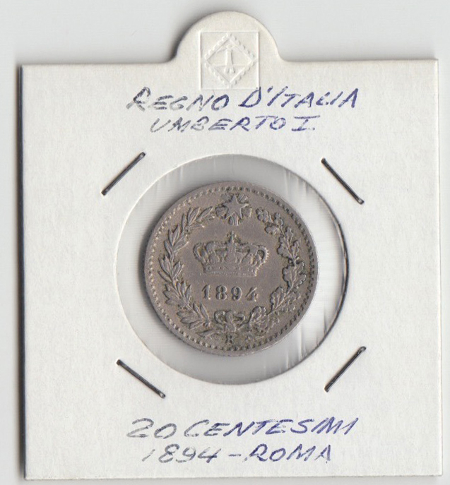 1894 20 Centesimi  Zecca  Roma Sigillato Umberto I BB+