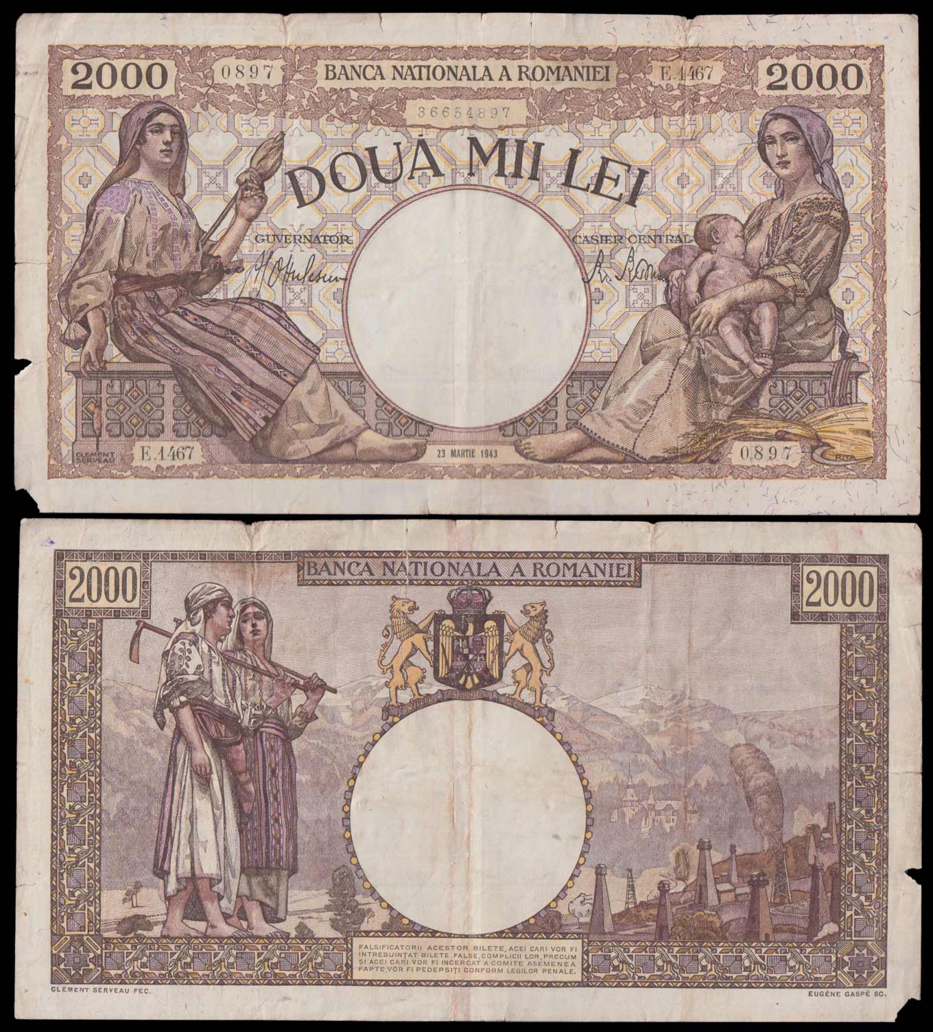 ROMANIA 2000 LEI 1941 Regno di Romania MB+