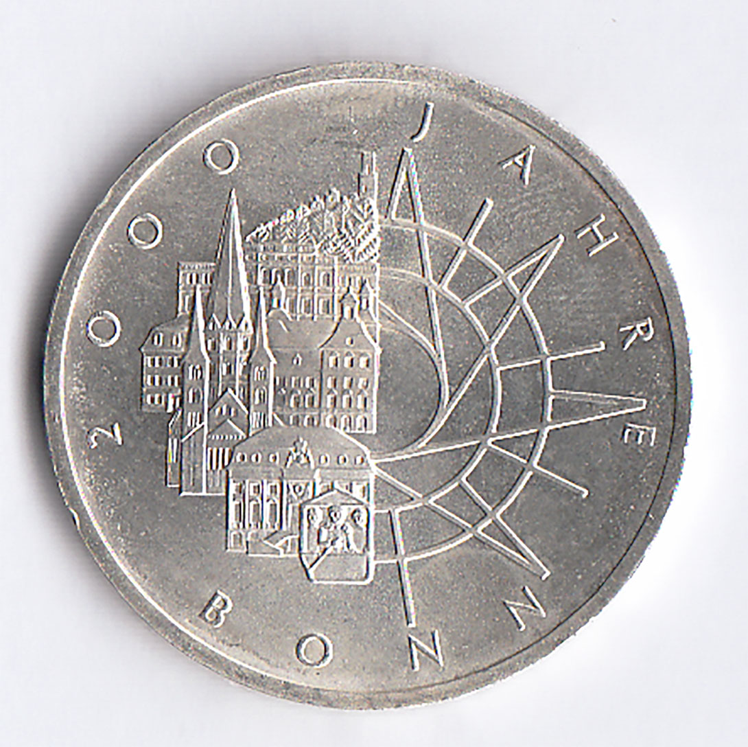 1999 GERMANIA 10 Marchi Argento 10 Mark 1989 City of Bonn Unc