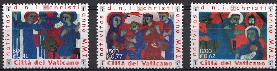 2001 Vaticano Natale 3 Valori Sassone 1246-8