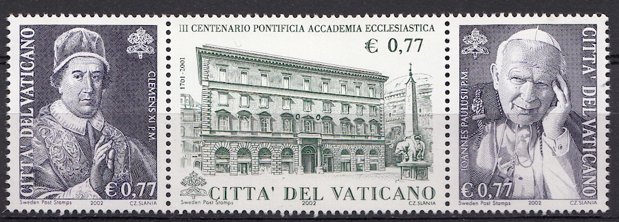 2002 Vaticano 3° Centenario Pontificia Accademia 3 Valori Sassone 1263-5