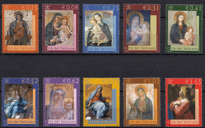 2002 Vaticano La Madonna nella Basilica Vaticana 10 Valori Sassone 1253-62