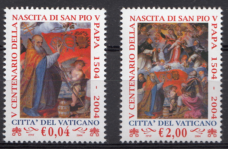 2004 Vaticano 5° Cent.rio Nascita Pio V 2 Valori Sassone 1332-3