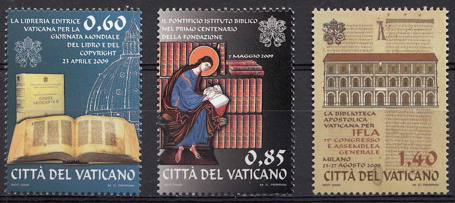 2009 Vaticano Giornata Mondiale del Libro 3 Valori Sassone 1496-8