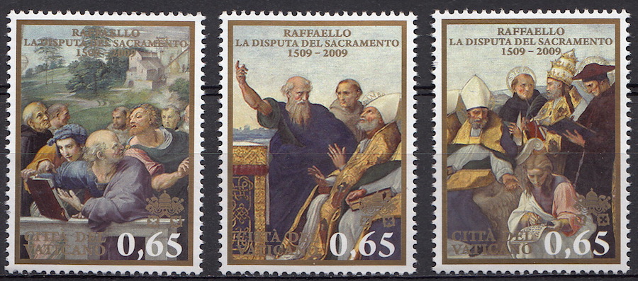 2009 Vaticano 5° Centenario Disputa del Sacramento Raffaello 3 Valori Sassone 1502-4