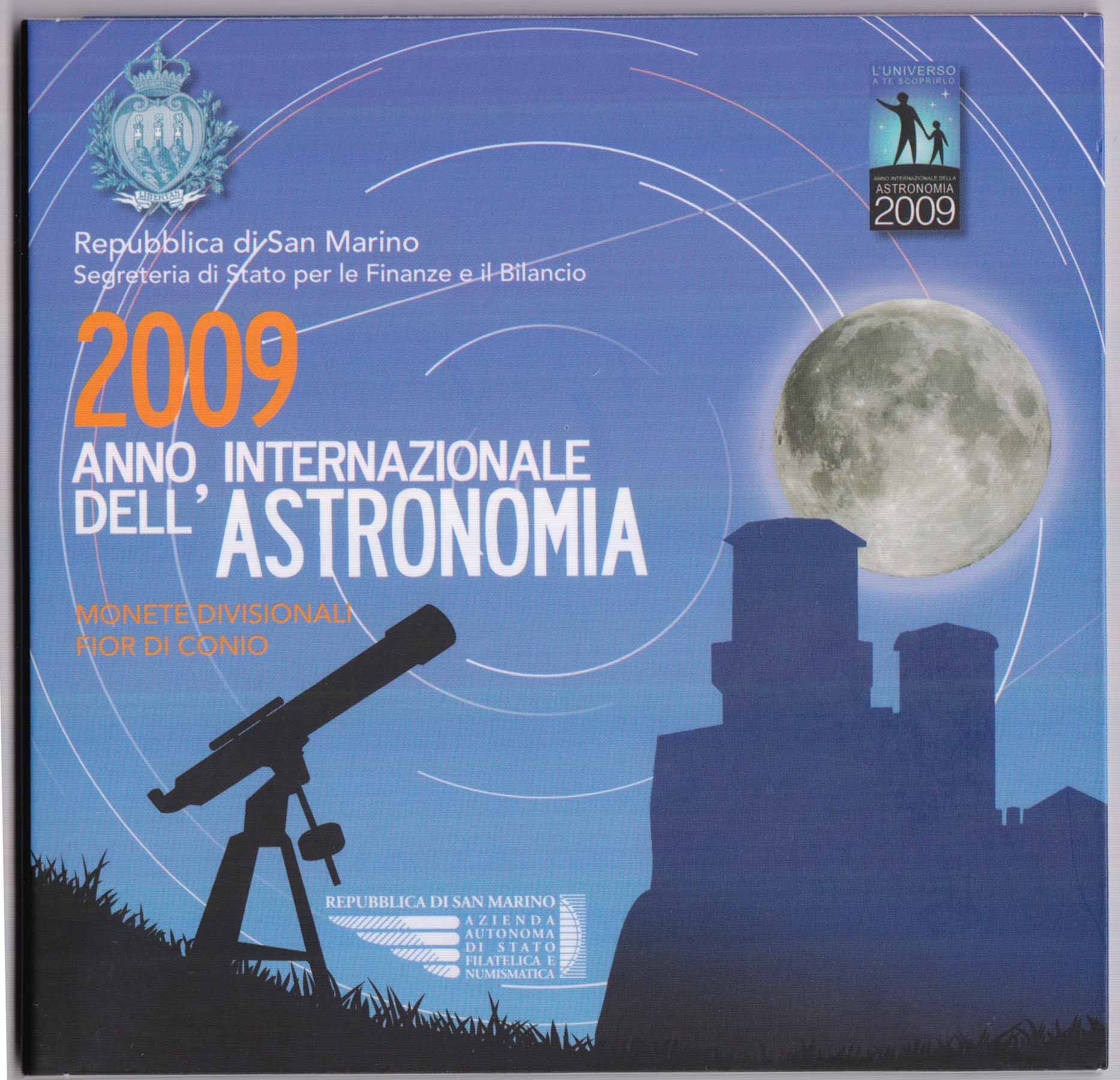 2009 Set Ufficiale 9 Pezzi Con 5 € In Argento Anno Internazionale dell' Astronomia  San Marino
