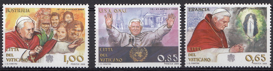 2009 Vaticano Viaggi di Benedetto XVI 3 Valori Sassone 1506-8