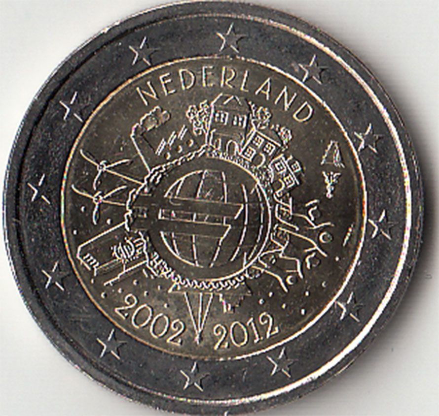 2012 -  2 Euro OLANDA 10° Anniversario euro Fdc