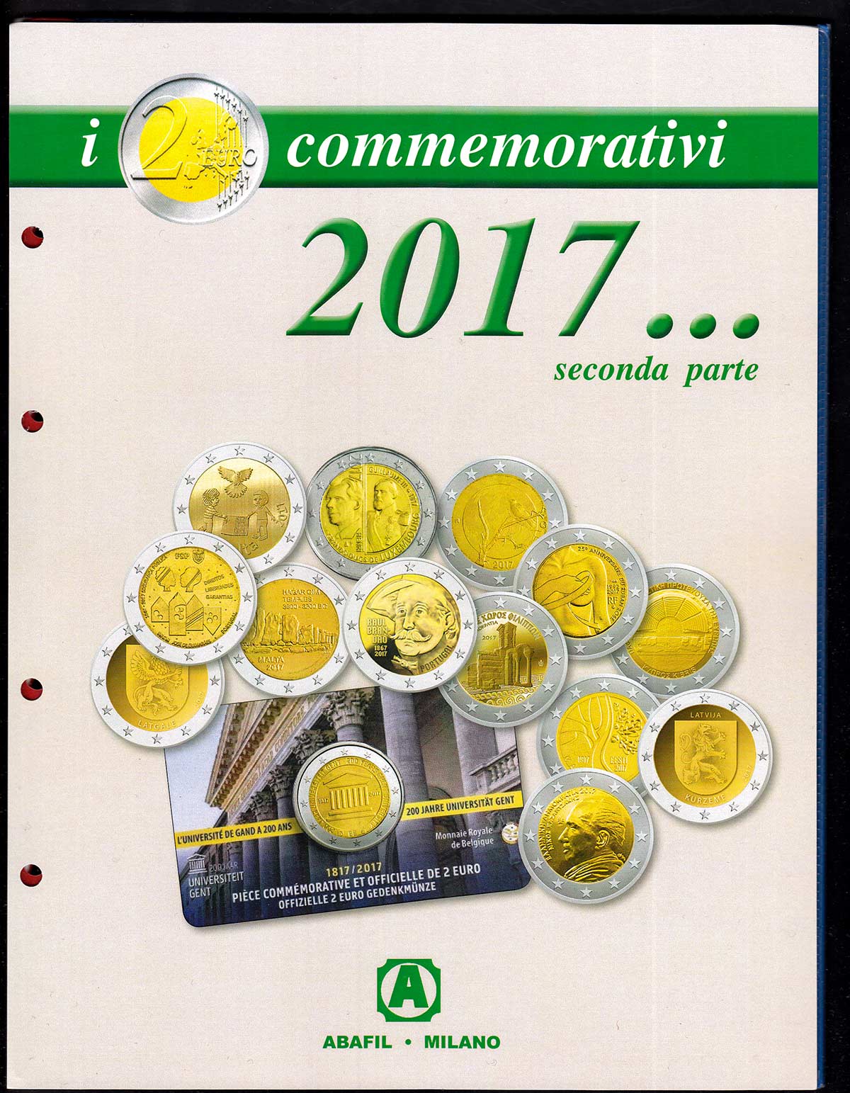 2017 - 3 fogli e tasche con alloggiamenti per 2 euro commemorativi e Coincard (seconda parte)