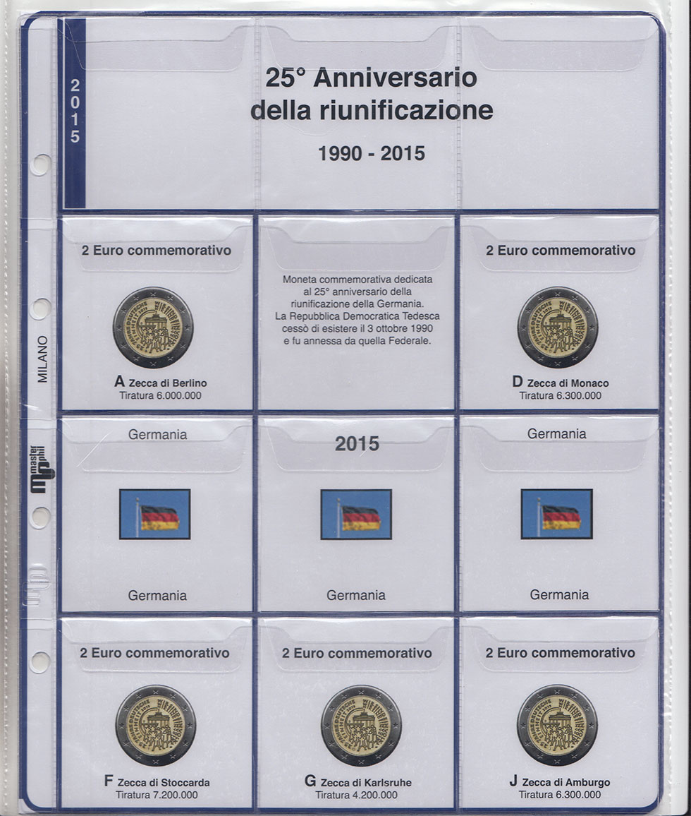 2015 Master Phil 2 Fogli + Tasche per 2 Euro Commemorativi Germania 5 Zecche