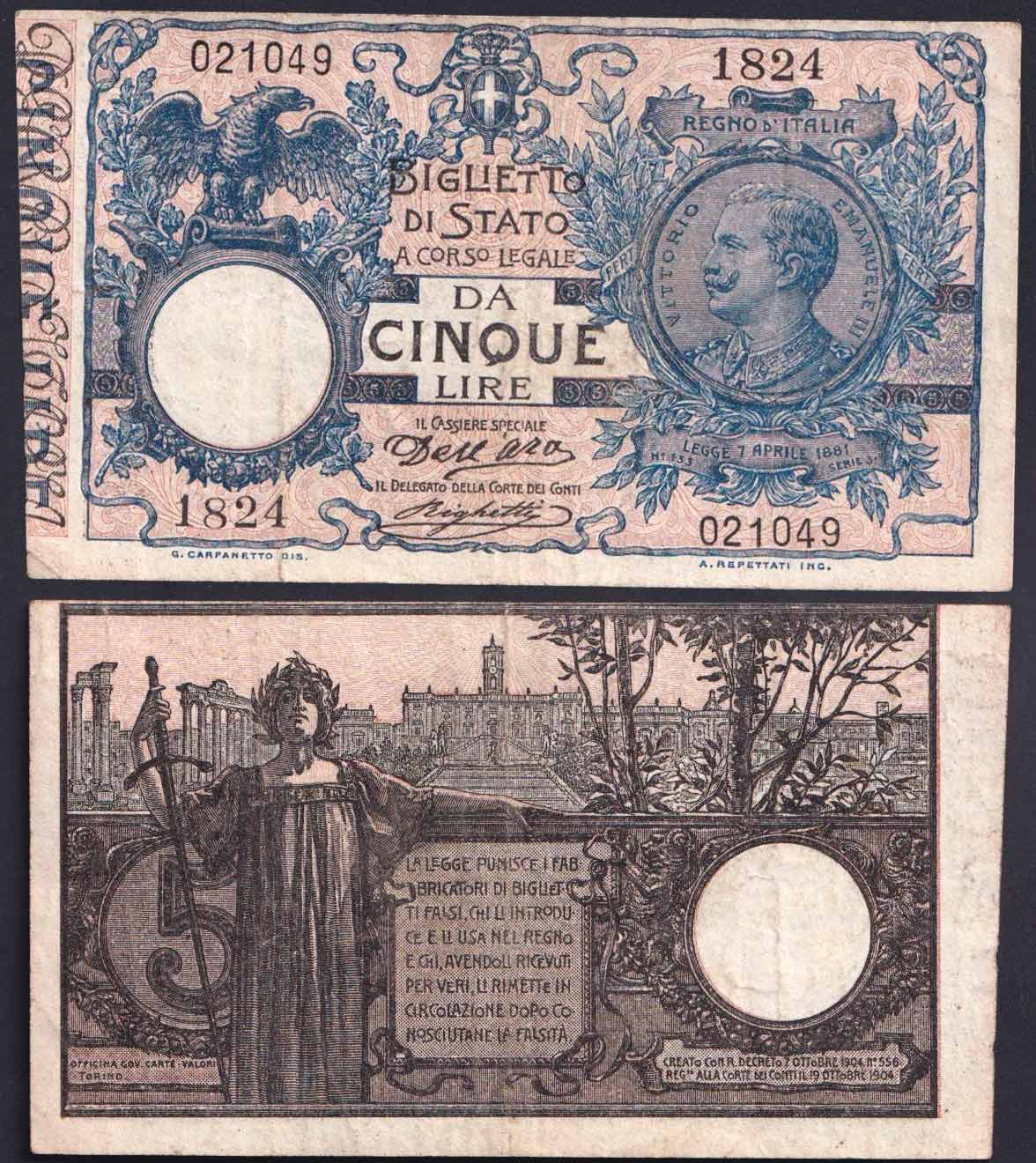 1914 - Lire 5 Regno D'ITALIA Matrice Laterale Splendida+