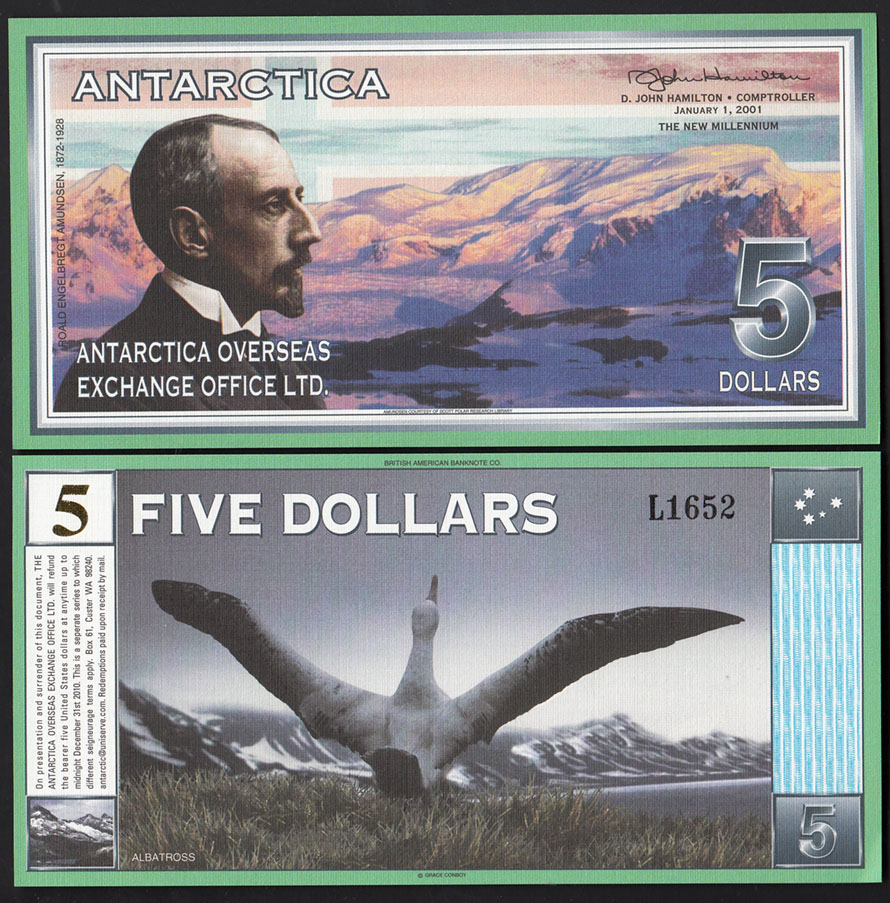 ANTARCTICA 5 Dollari 2001 Amundsen Fior di Stampa